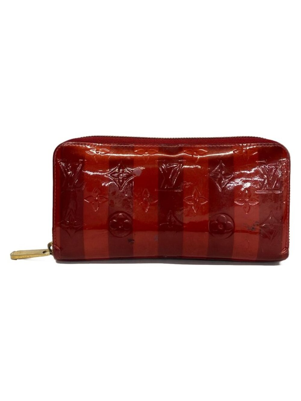 Louis Vuitton Wallet Monogram Vernis Rayures Zippy Pomme D'amour Leather